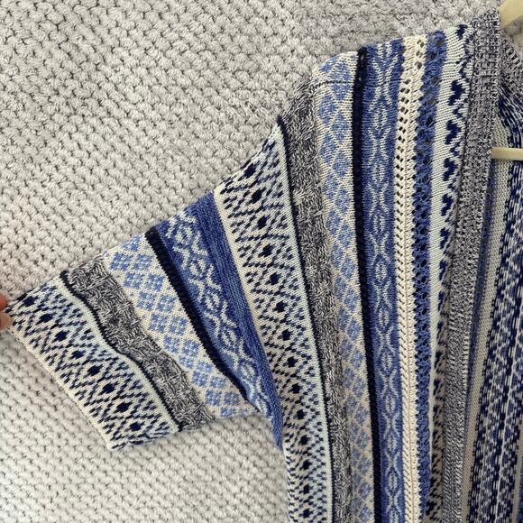 Lucky Brand Cardigan Women M Blue Long Open Front Knit Boho Striped Pockets - Picture 5 of 10